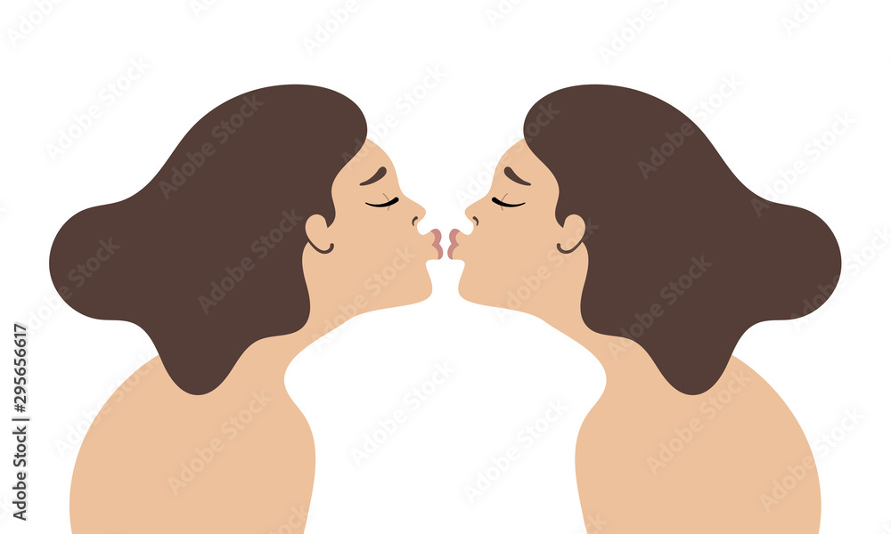 Girl kissing its reflection. Love of self. Vector on white background Girl kissing its reflection. Love of self. Vector on white background