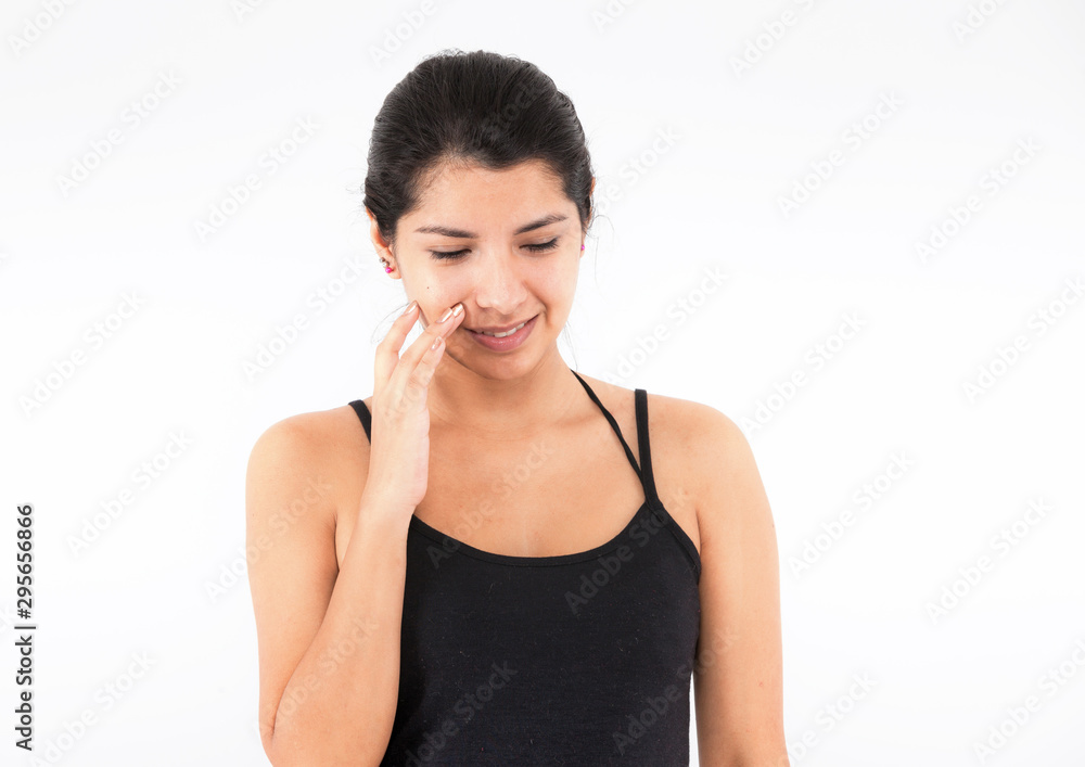 Happy emotional girl on a light background Happy emotional girl on a light background