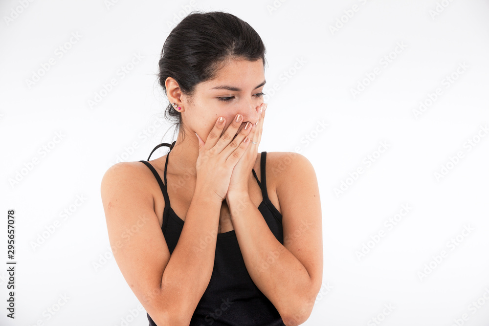 Fear emotional girl on a light background Fear emotional girl on a light background