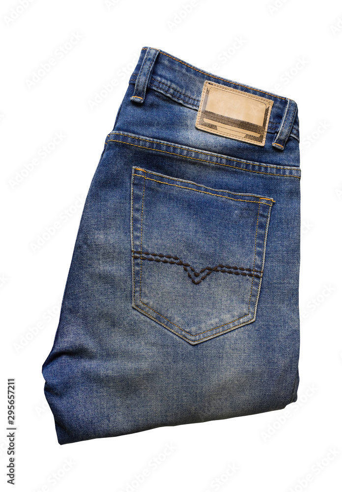 Top view of blue jeans fashion folded isolated on white background with clipping path. Flat lay Top view of blue jeans fashion folded isolated on white background with clipping path. Flat lay