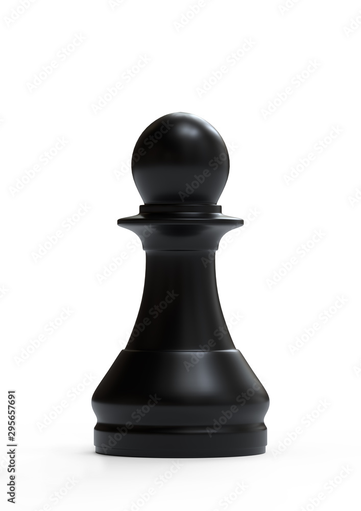 Black chess pawn piece isolated on white. 3D rendering. Stock