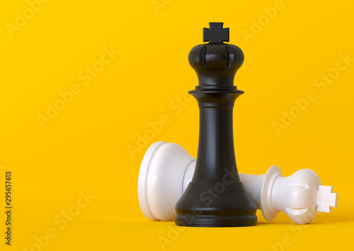 Quadro em tela Black and white king chess piece isolated on pastel yellow background