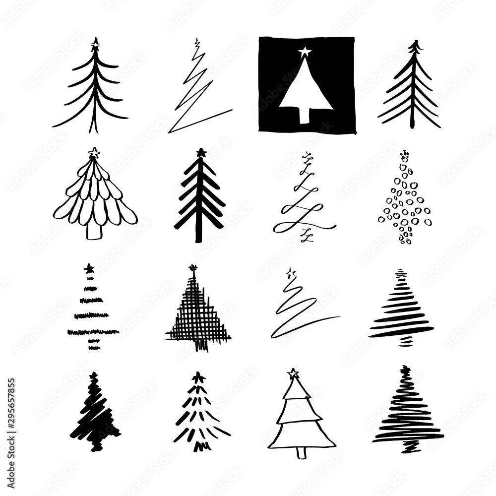 Obraz premium Set of hand drawn Christmas tree logo for new year celebration