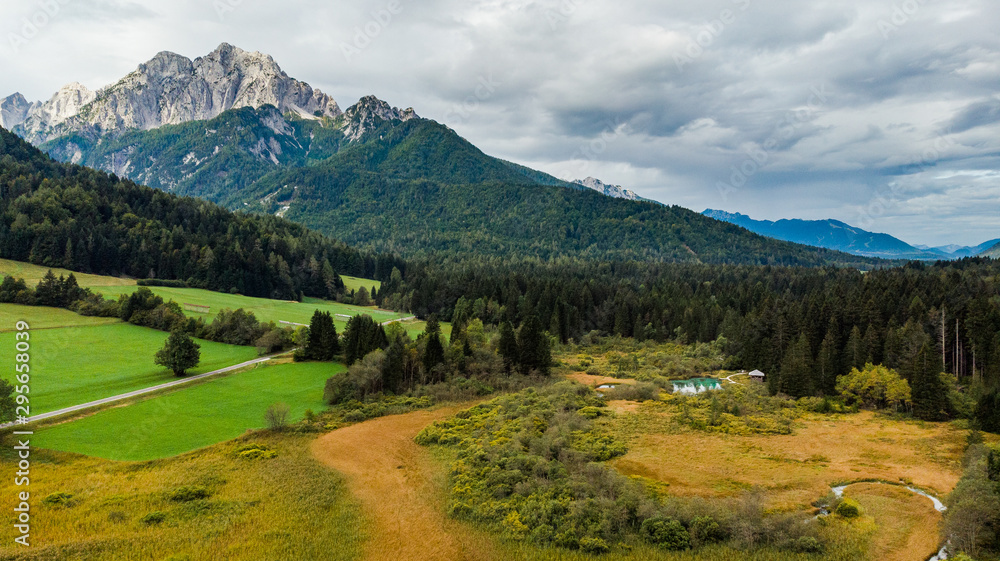Aerial View Over Zelenci Nature Reserve in Slovenia