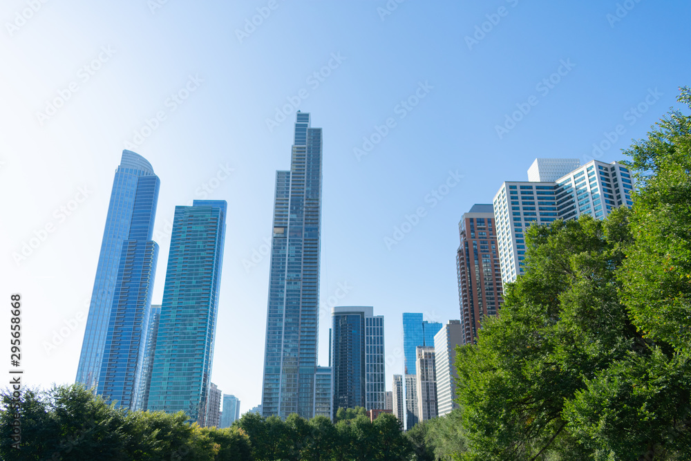 South Loop Chicago Skyline scene with Tall Skyscrapers