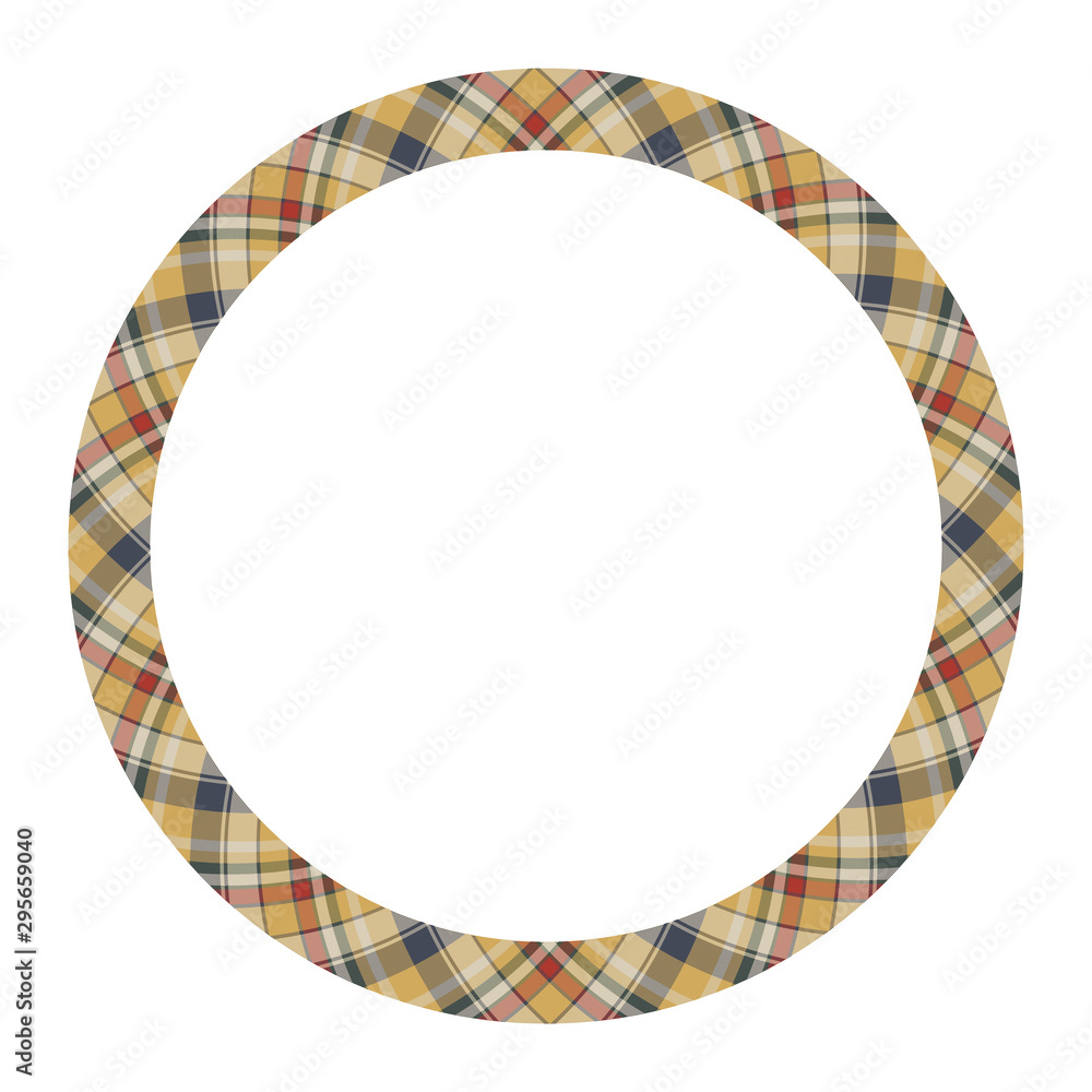 Circle borders and frames vector. Round border pattern geometric vintage frame design. Scottish tartan plaid fabric texture. Template for gift card, collage, scrapbook or photo album and portrait.. Circle borders and frames vector. Round border pattern geometric vintage frame design. Scottish tartan plaid fabric texture. Template for gift card, collage, scrapbook or photo album and portrait..