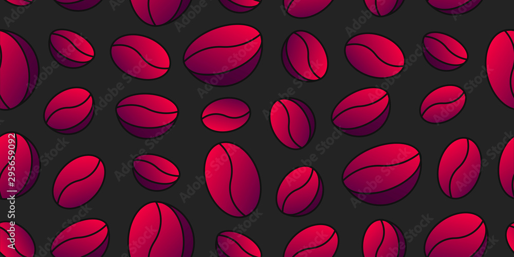 Seamless vector pattern with coffee beans, gradient colours brown and red graphic on dark backdrop Seamless vector pattern with coffee beans, gradient colours brown and red graphic on dark backdrop