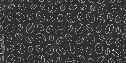 Seamless vector pattern with coffee beans, linear graphic in black and white