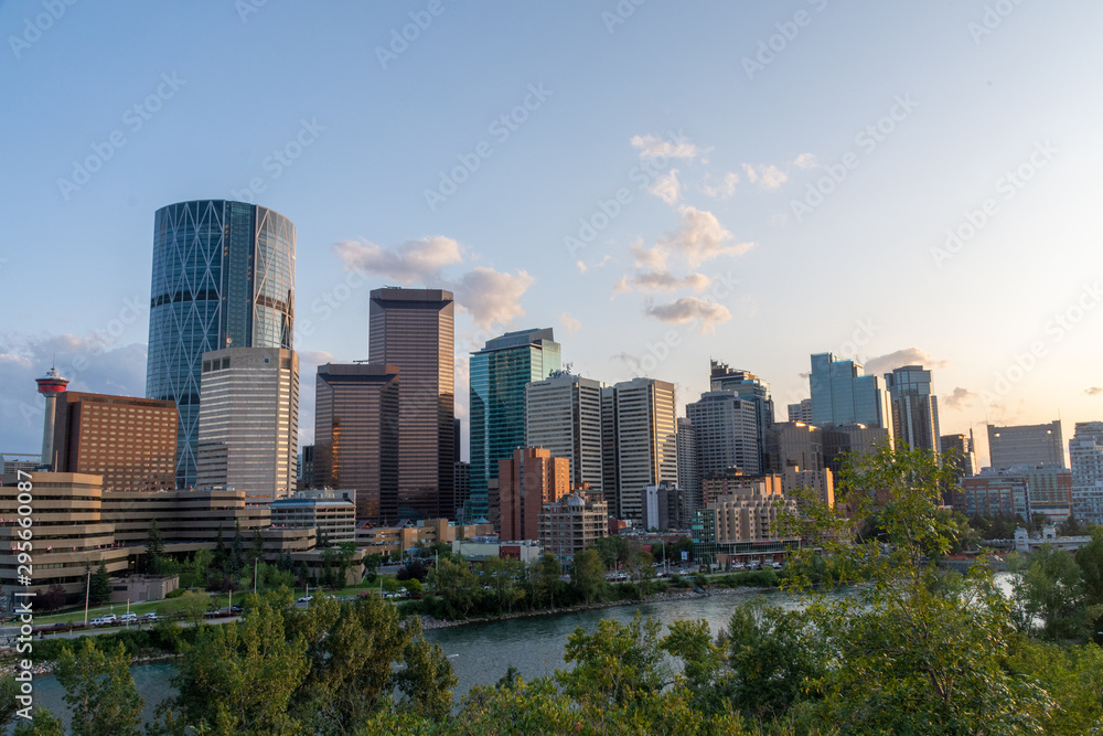 Calgary, Canada - August 4, 2019: View of Calgary during sunset Calgary, Canada - August 4, 2019: View of Calgary during sunset