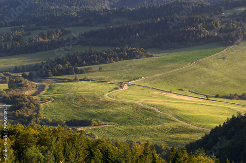 Pieniny National Park (Slovakia) in summer. View to the South from Vysoke skalky (Wysoka) is highest point in the national park - 1050m.