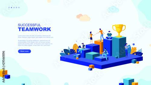 Trendy flat illustration. Successful teamwork page concept. Office workers planing business mechanism, analyze business strategy and exchange ideas.Template for your design works. Vector graphics.