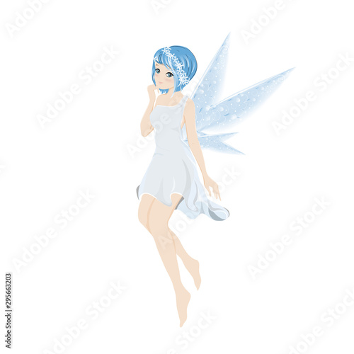 Illustration of a Cute blue fairy flying with beautiful wings, Vector cartoon for bed time story elements