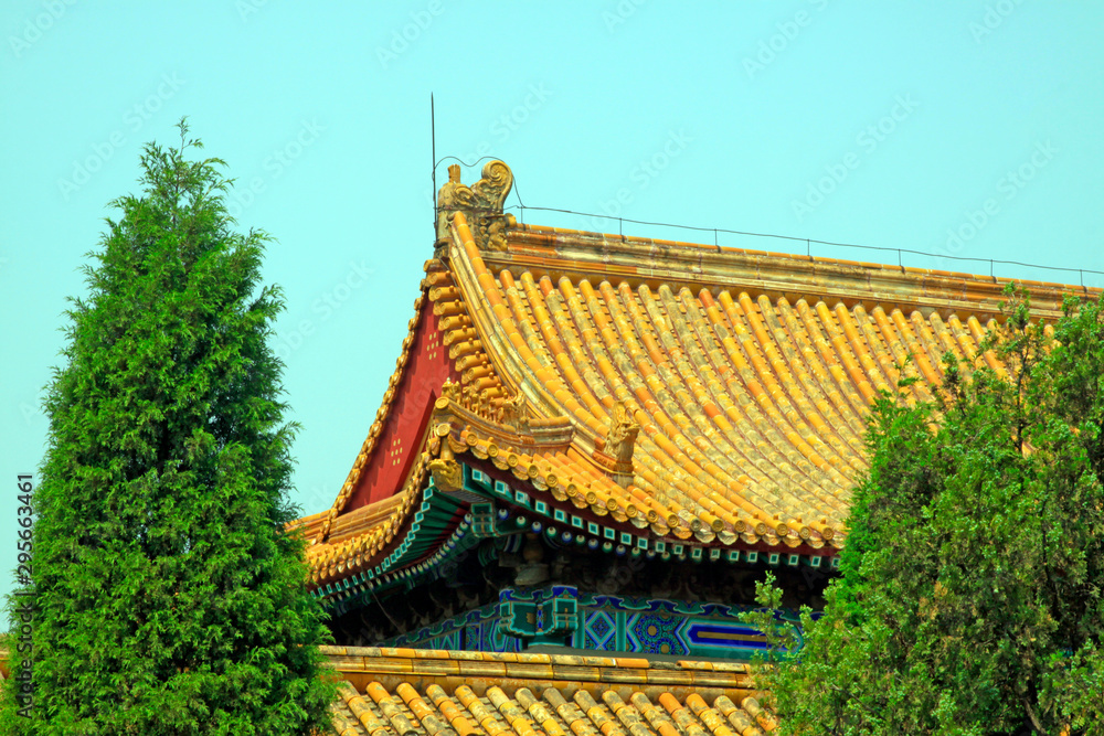 glazed tile roof, Chinese ancient architectural landscape in Eastern Royal Tombs of the Qing Dynasty, China
