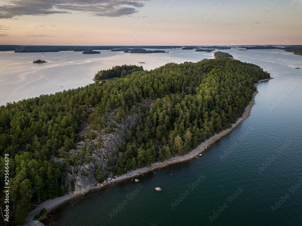 Obraz premium Aerial view of an island covered in forest