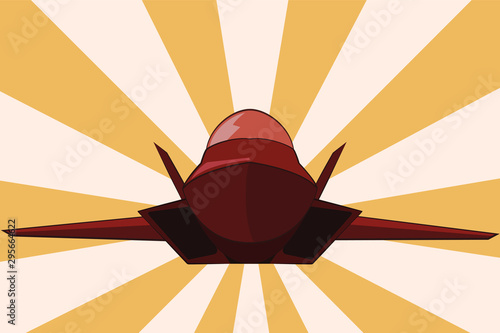 F-22 Raptor fighter bomber front view . Simple logo vector's object on brown rays background.