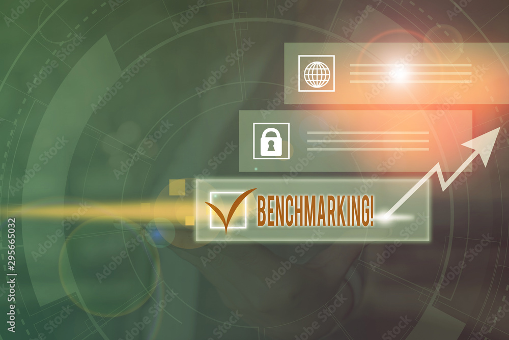 Fototapeta premium Handwriting text Benchmarking. Conceptual photo evaluate something by comparison with standard or scores Picture photo system network scheme modern technology smart device