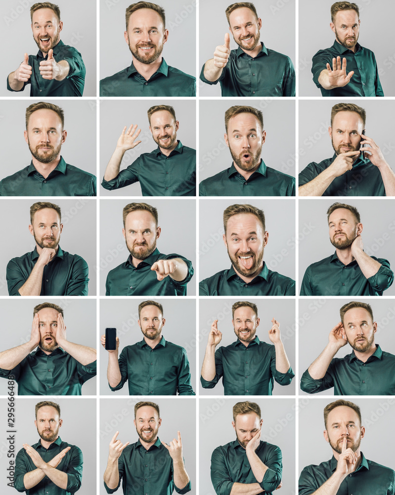 Set of handsome man with different emotions and gestures Set of handsome man with different emotions and gestures
