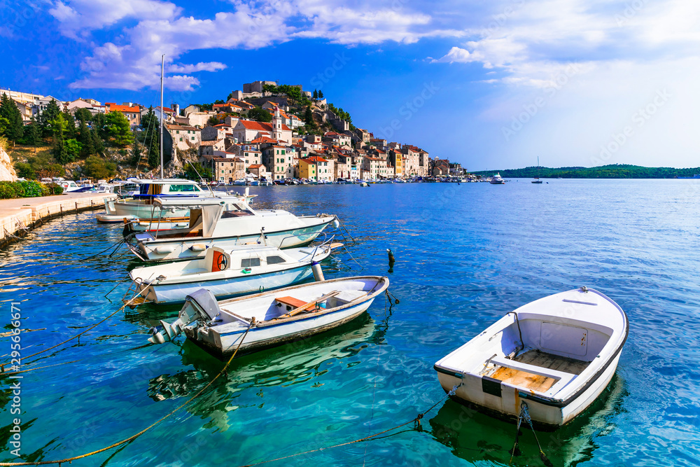 Beautiful places of Croatia - magnifiicent medieval coastal town  Sibenik in Dalmatia