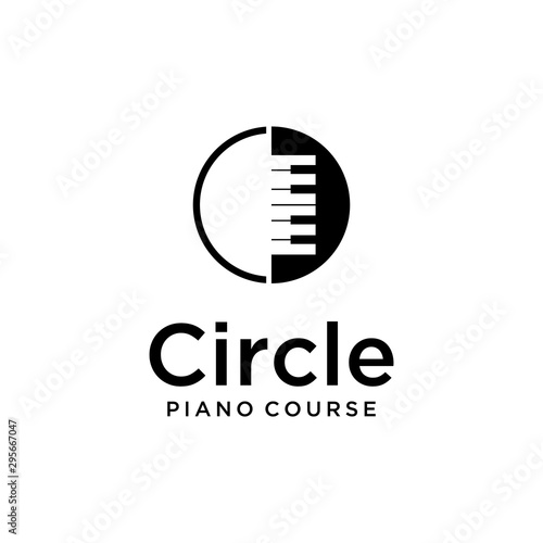 Grand piano design logo template Vector sign C circle sign illustration.