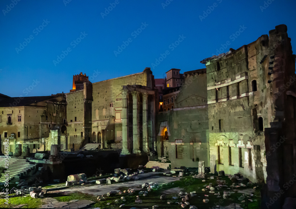 Night illumination Trajan's Market in Rome, Italy Night illumination Trajan's Market in Rome, Italy