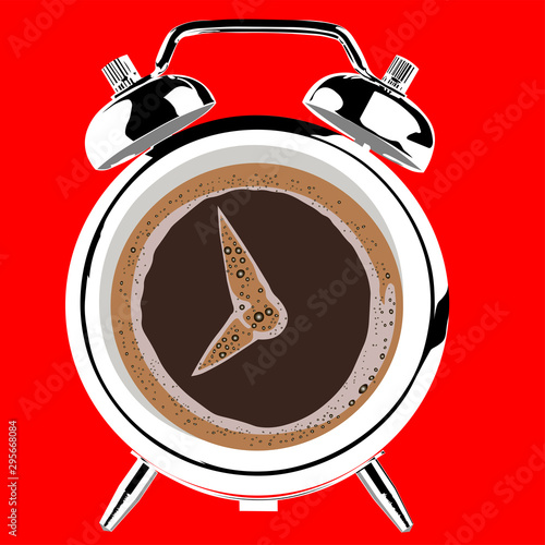 Coffee cup stylized as an alarm clock. Time to wake up
