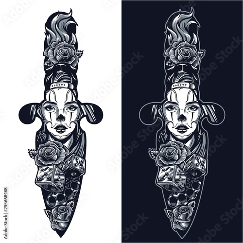 Vintage tattoo in dagger shape concept