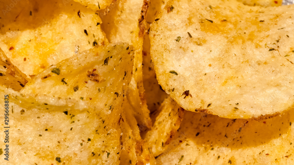 close up crispy potato chips snack close up crispy potato chips snack