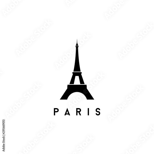 Print op canvas Eiffel Tower Black Silhouette Logo Icon Vector Illustration