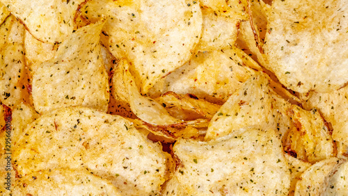 close up crispy potato chips snack macro