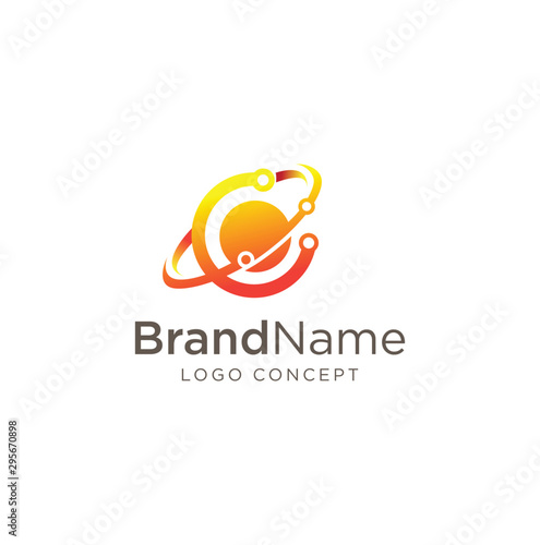Letter C Tech Logo Atoms Orbits Lines Stock Vector. Alphabet Initial C logo Design Vector Stock