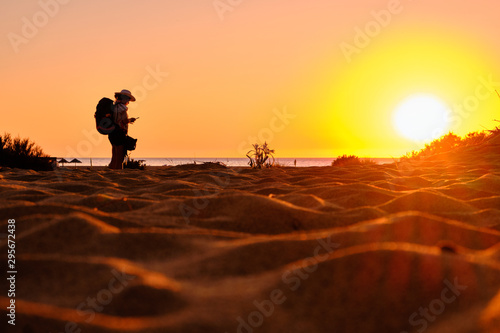Explorer in Piscinas desert, Arbus, Sardinia, Italy photo