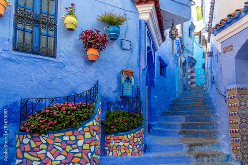 Stunning blue streets and tiles of Chefchaouen Morocco © Andy