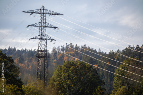 electricity pylons at sunset