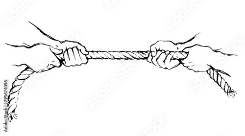 Tug of war. Vector drawing photo