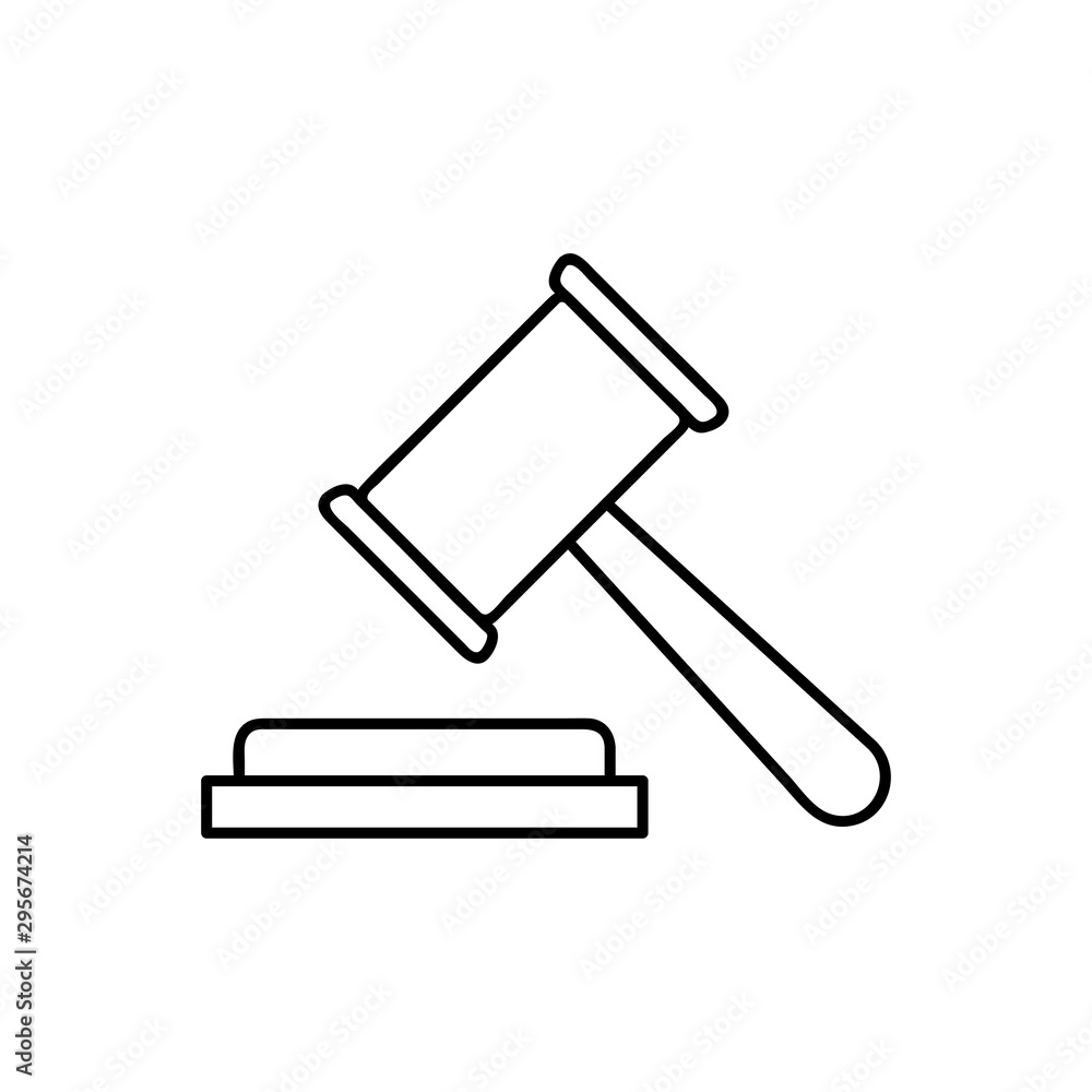 auction hammer, law and justice symbol, verdict thin line icon. Linear vector illustration. Pictogram isolated on white background auction hammer, law and justice symbol, verdict thin line icon. Linear vector illustration. Pictogram isolated on white background