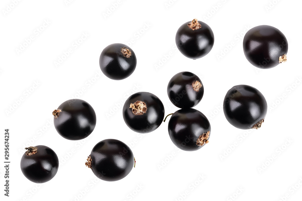 black currant isolated on white background. Top view. Flat lay pattern black currant isolated on white background. Top view. Flat lay pattern