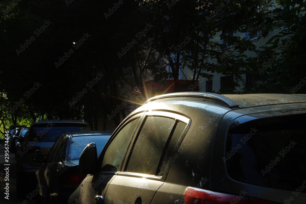 Reflection of sunlight from the polished surface of the car. Russia. Reflection of sunlight from the polished surface of the car. Russia.