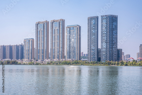 Meixi Lake City Island Viewing Platform and Construction of Intensive Real Estate in Changsha City, Hunan Province, China photo