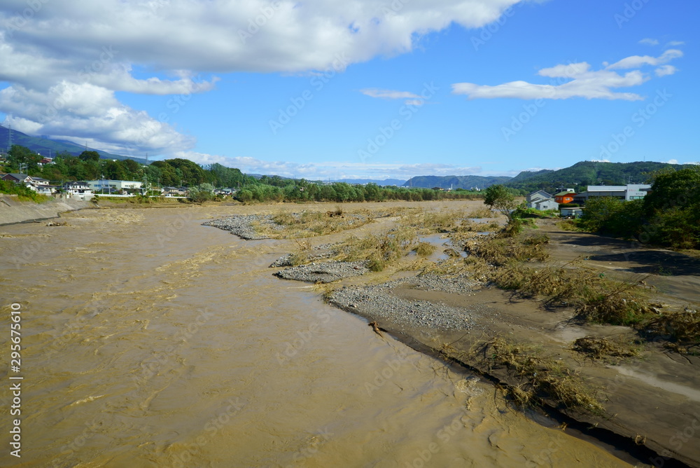 Flood damage caused by typhoon 19 Flood damage caused by typhoon 19