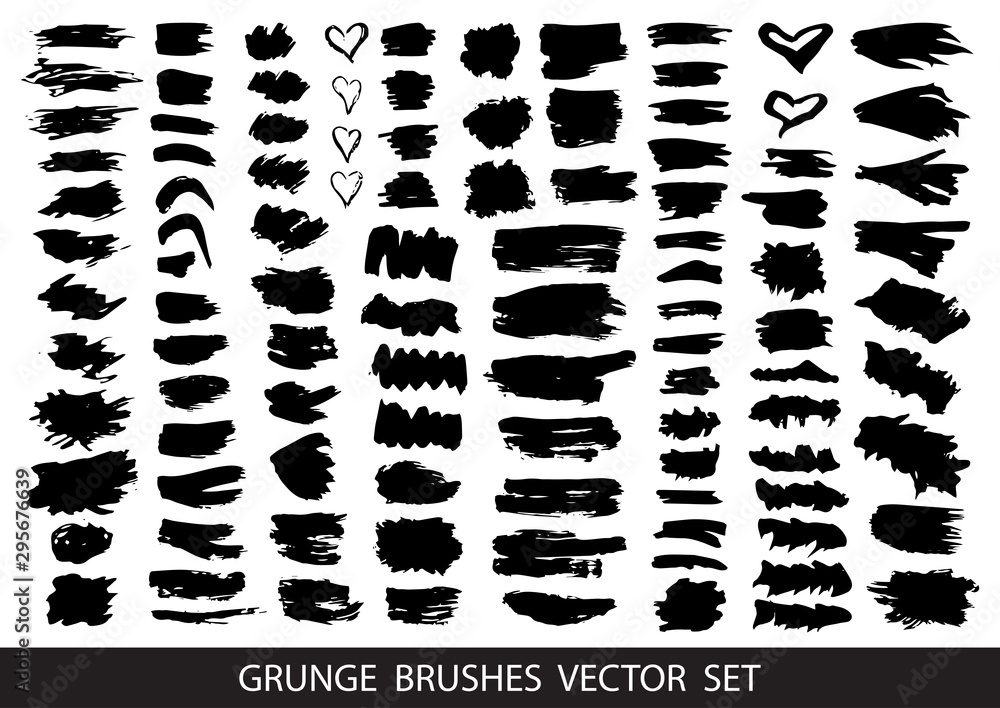 Set of black paint, ink brush strokes, brushes, lines. Dirty artistic design elements, boxes, frames for text. Vector illustration. Set of black paint, ink brush strokes, brushes, lines. Dirty artistic design elements, boxes, frames for text. Vector illustration.