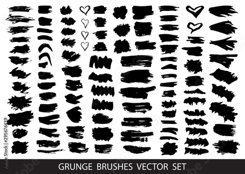 Set of black paint  ink brush strokes  brushes  lines. Dirty artistic design elements  boxes  frames for text. Vector illustration.