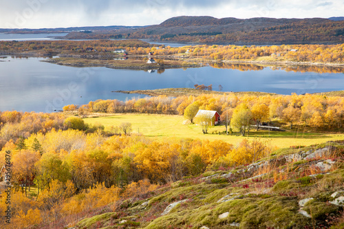 Autumn colors and views from Kverntiden in Brønnøy municipality, Nordland county