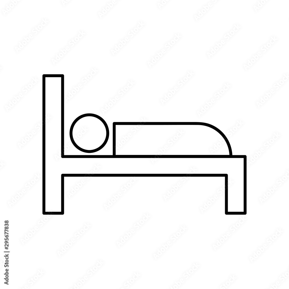 Human in bed. Grey flat simple icon Vector. Simple flat symbol. Illustration pictogram Human in bed. Grey flat simple icon Vector. Simple flat symbol. Illustration pictogram