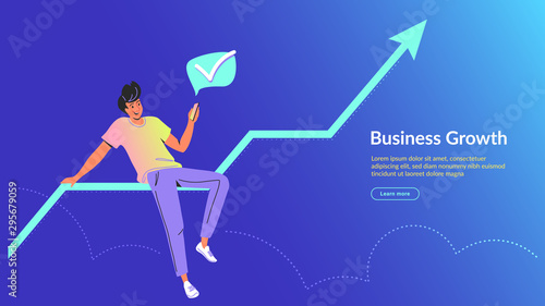 Man using mobile app for online banking and business growing