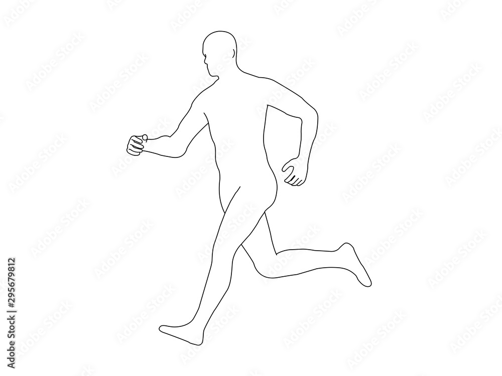Vector line illustration of a running man isolated on white background