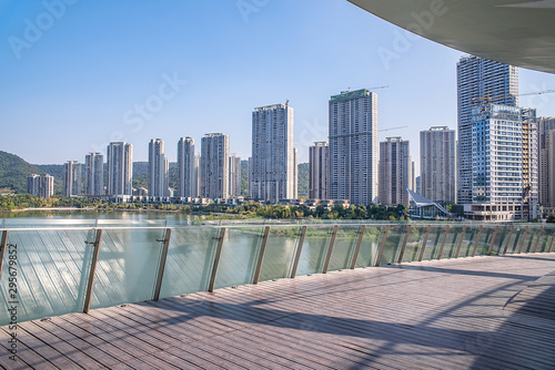 Meixi Lake City Island Viewing Platform and Construction of Intensive Real Estate in Changsha City, Hunan Province, China photo