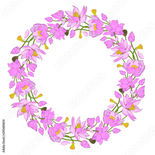 Wallpaper Mural Flowers and buds of pink lotuses, wreath Torontodigital.ca