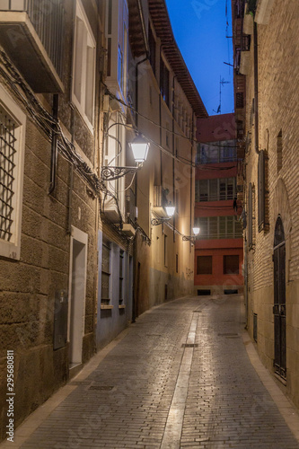 Narrow street in the center of Huesca, Spain.