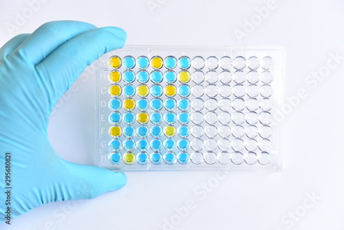 Enzyme-linked immunosorbent assay or ELISA plate, Immunology testing method in medical laboratory