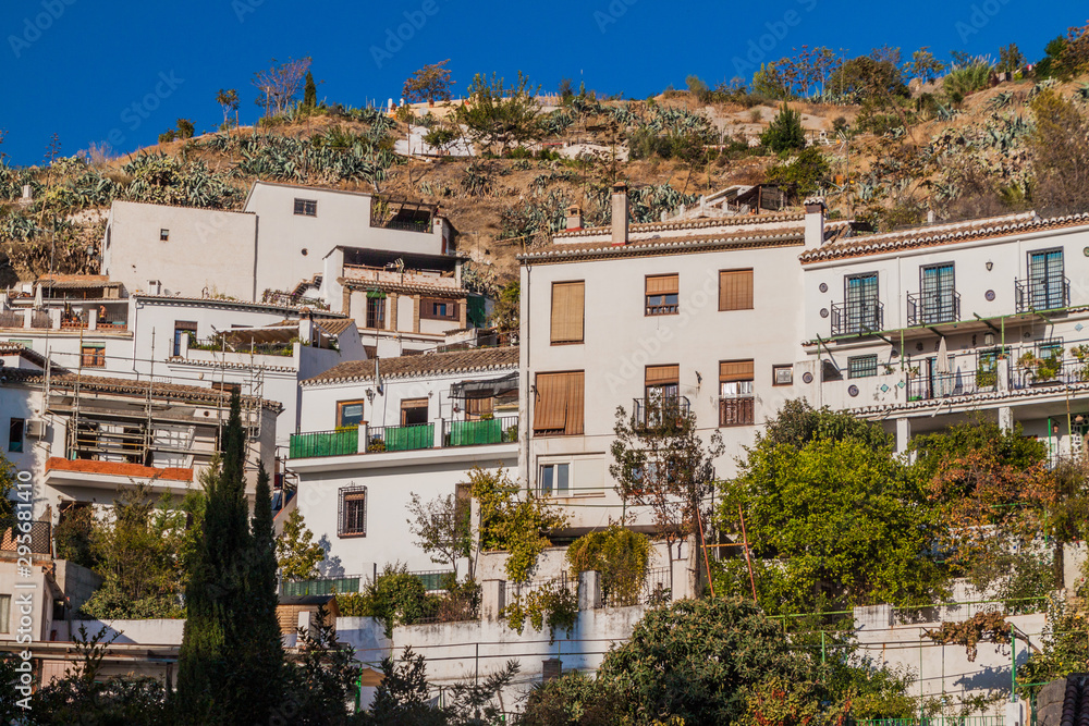 Houses and Sacramonte hill in Granada, Spain